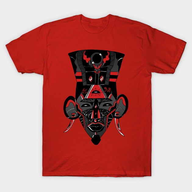 Black and Red African Mask 6 T-Shirt by kenallouis